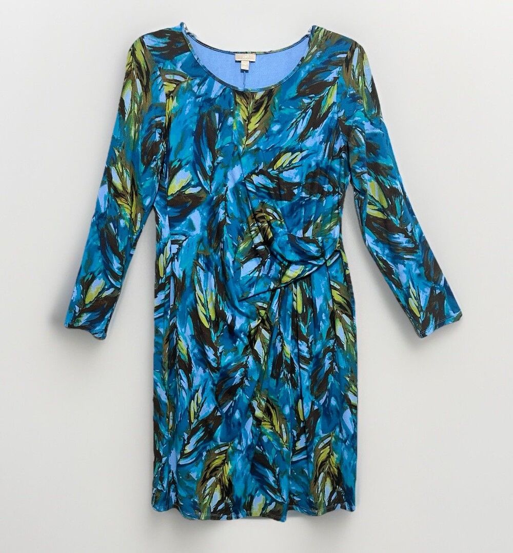 J Jill Wearever Dress Knit Stretch Sz M Floral Tropical Travel Resort